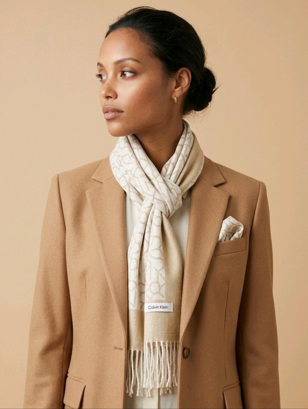 Calvin Klein Cream and White Monogram Scarf